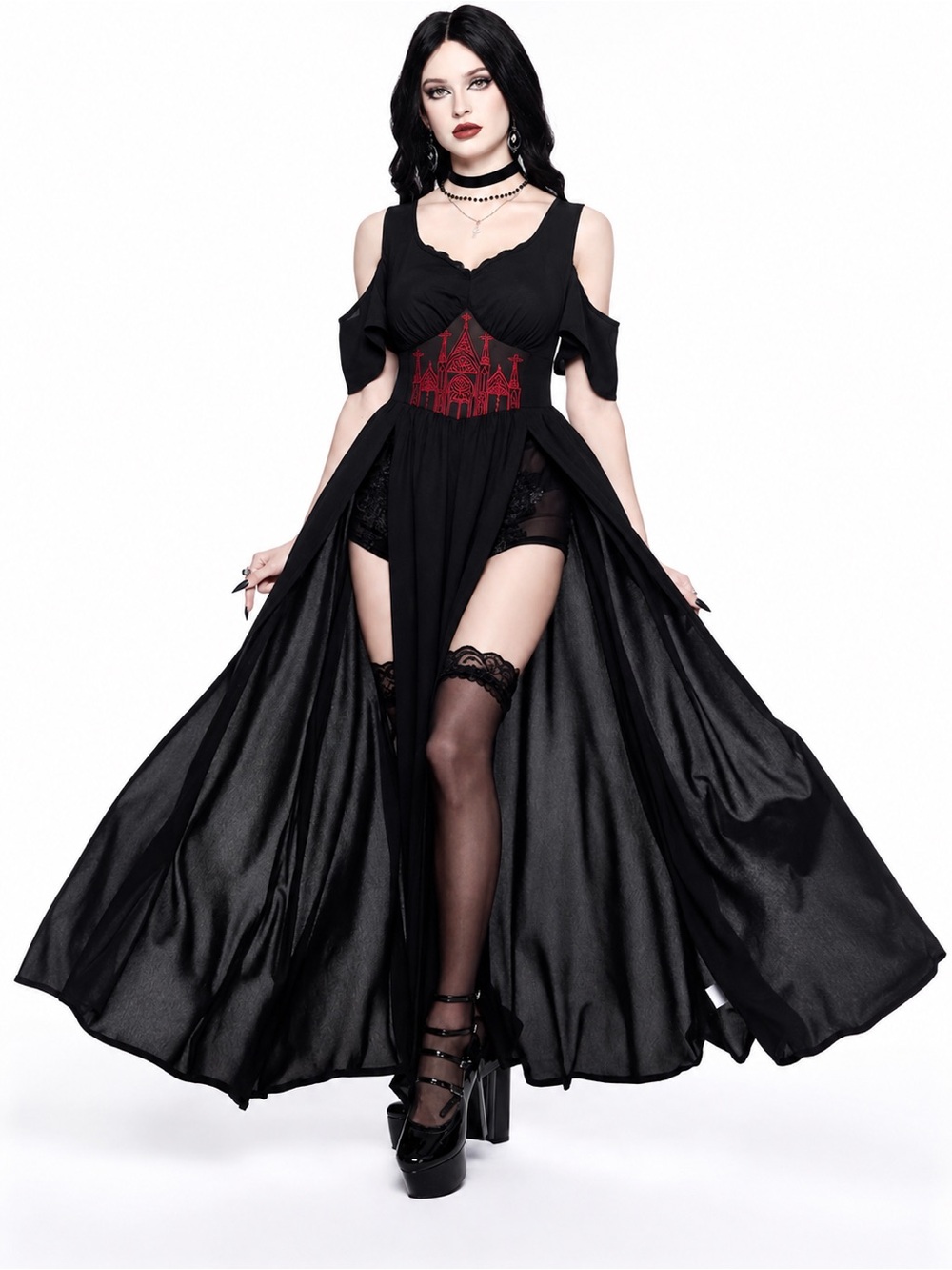ROMWE Gothic Embroidered Off Shoulder Maxi Dress NWT M
